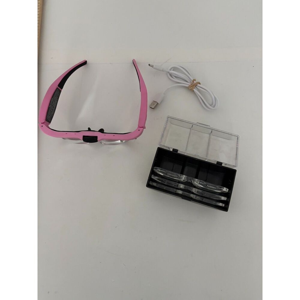 Pink glasses magnifier with interchangeable lenses and usb charger